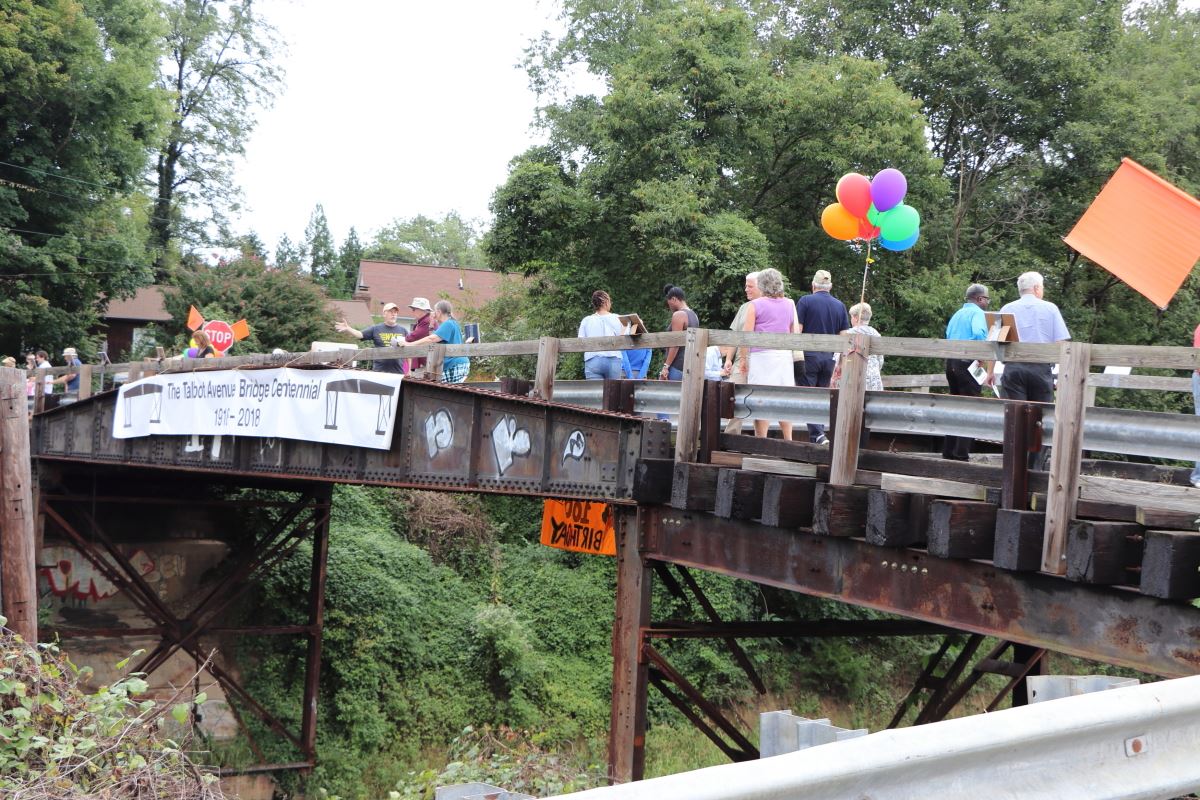 Residents of three neighborhoods converted the Talbot Avenue Bridge into festival space to celebrate the structure’s 100th birthday, September 22, 2018. 