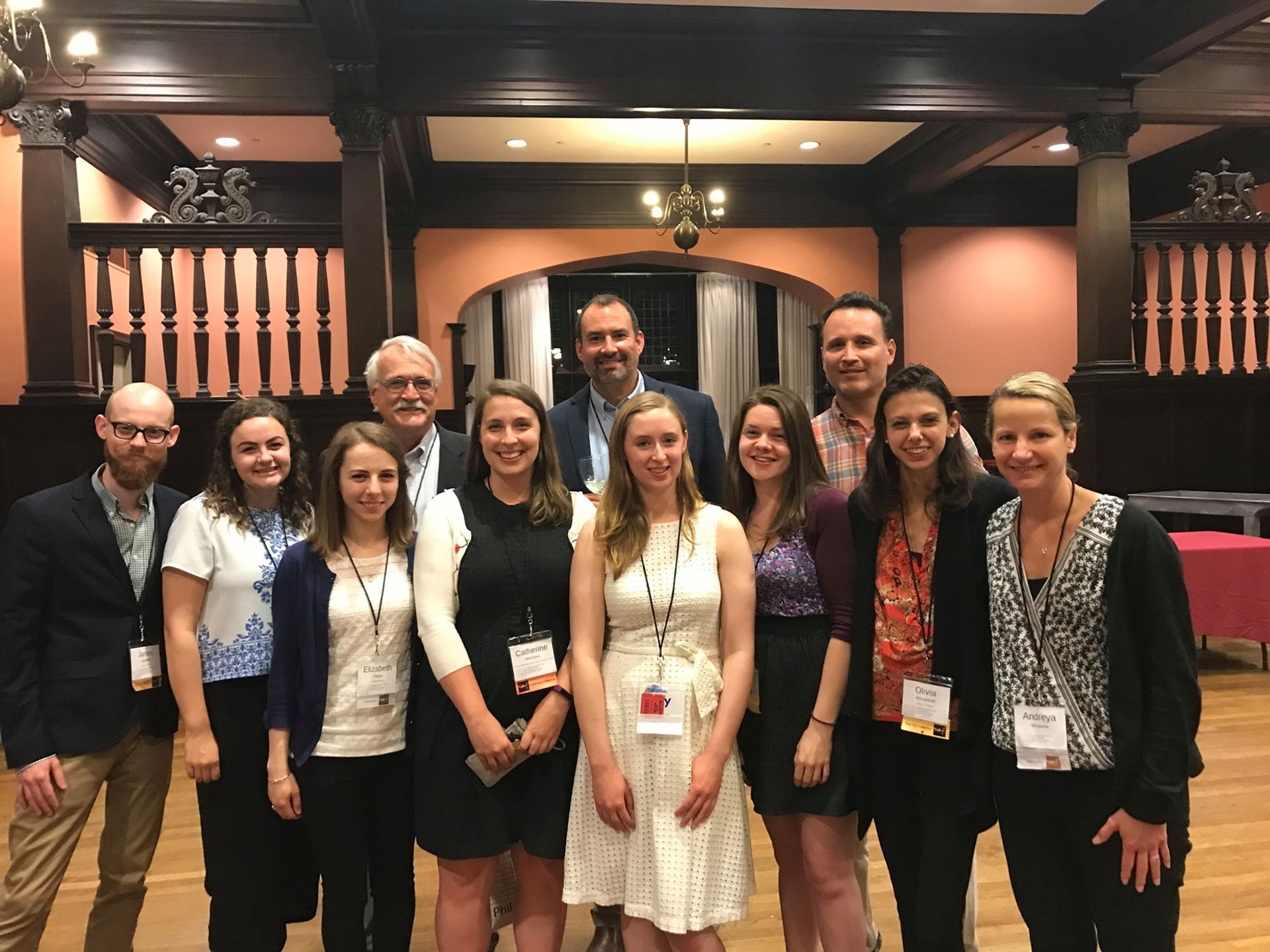 University of Delaware Ambassadors at UPenn. Front Row James Kelleher (Winterthur, Class of 2020), Bethany McGlyn (Winterthur, Class of 2020), Elizabeth Palms (Winterthur, Class of 2020), Catherine Morrissey (CHAD Assistant Director Faculty Sponsor), Mary Fesak (UD-American Civilization PhD), Kimberley Showell (UD-Historic Preservation Graduate Certificate Class of 2019), Olivia Armandroff (Winterthur, Class of 2020), and Andreya Mihaloew (UD-Historic Preservation Graduate Certificate Class of 2019). Back Row Ritchie Garrison (Director of Winterthur Program), Michael J. Emmons, Jr. (CHAD Faculty Sponsor), and Jamie McGee (UD-Historic Preservation Graduate Certificate Class of 2019)